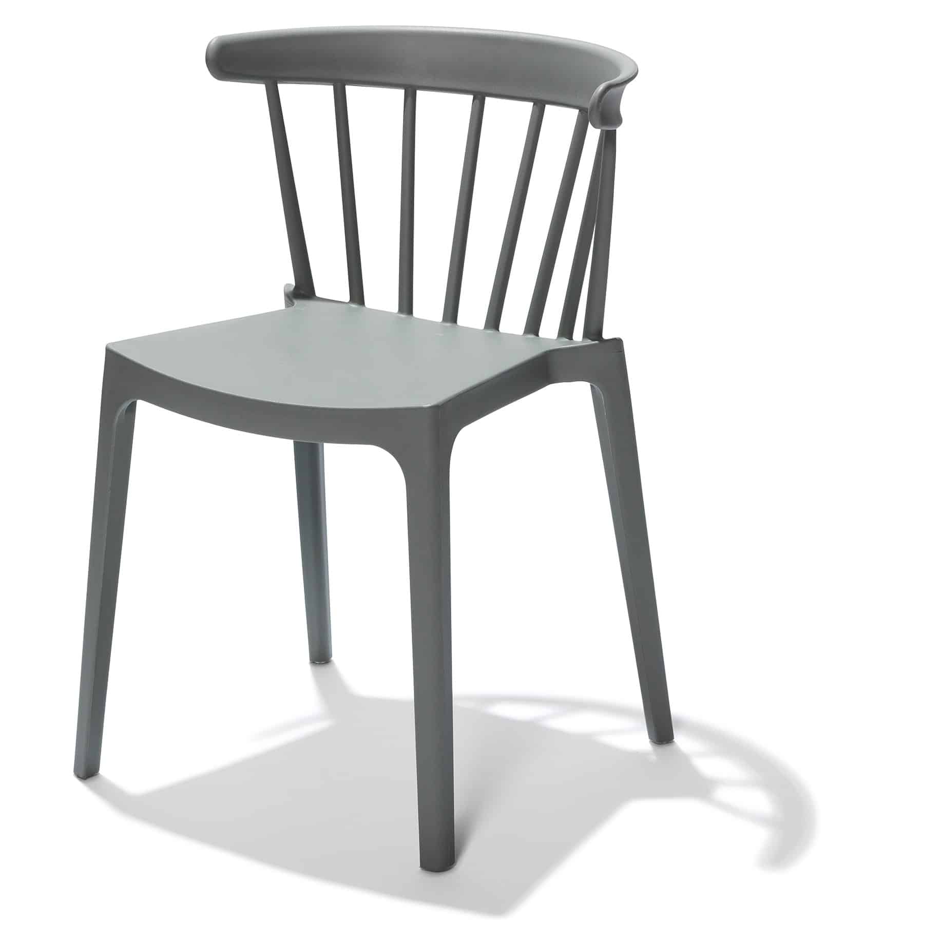 DKM Vela. Moderne kantinestoel met ronde rug met spijlen. Ook als kruk verkrijgbaar