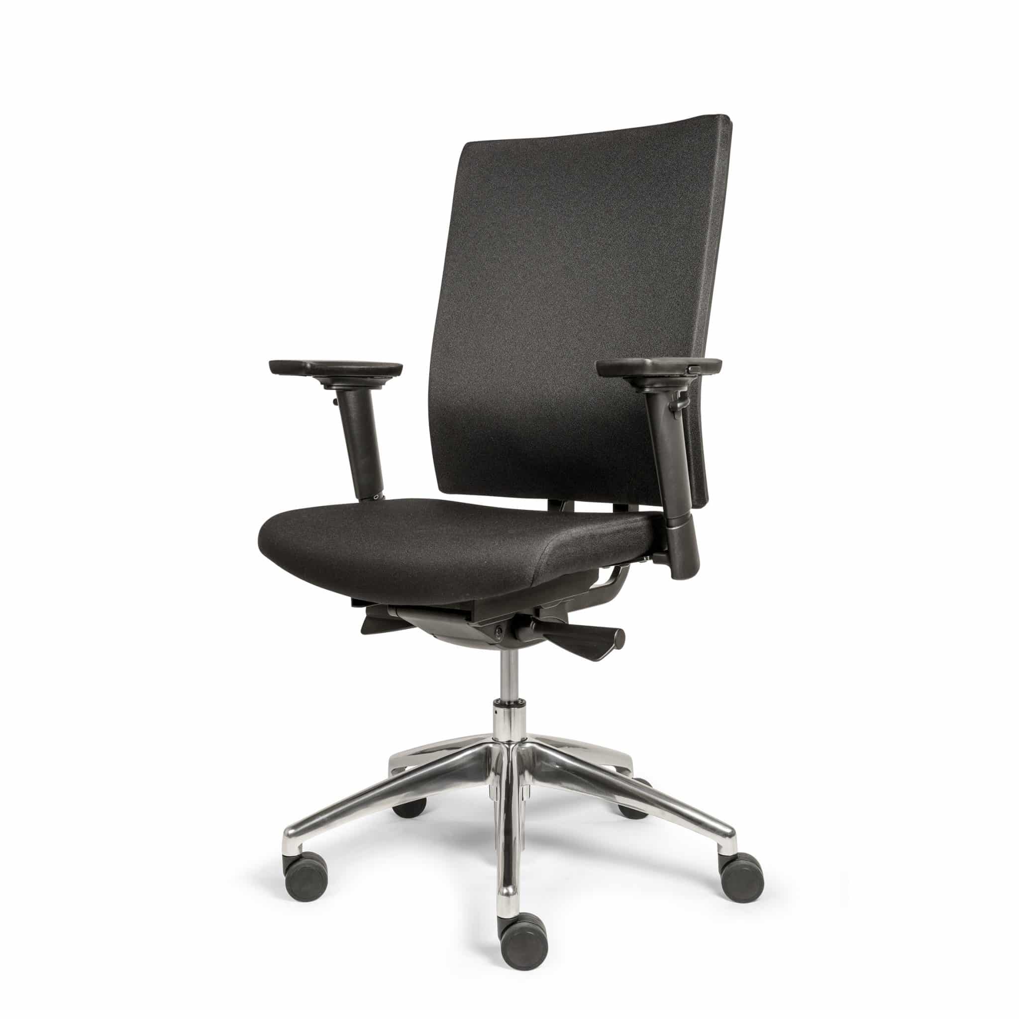 DKM ULTIMO - NPR COMFORT- Ergonomische bureaustoel met gestoffeerde rug en lendensteun- NPR1813 gecertificeerd met aluminium gepolijst voetenkruis