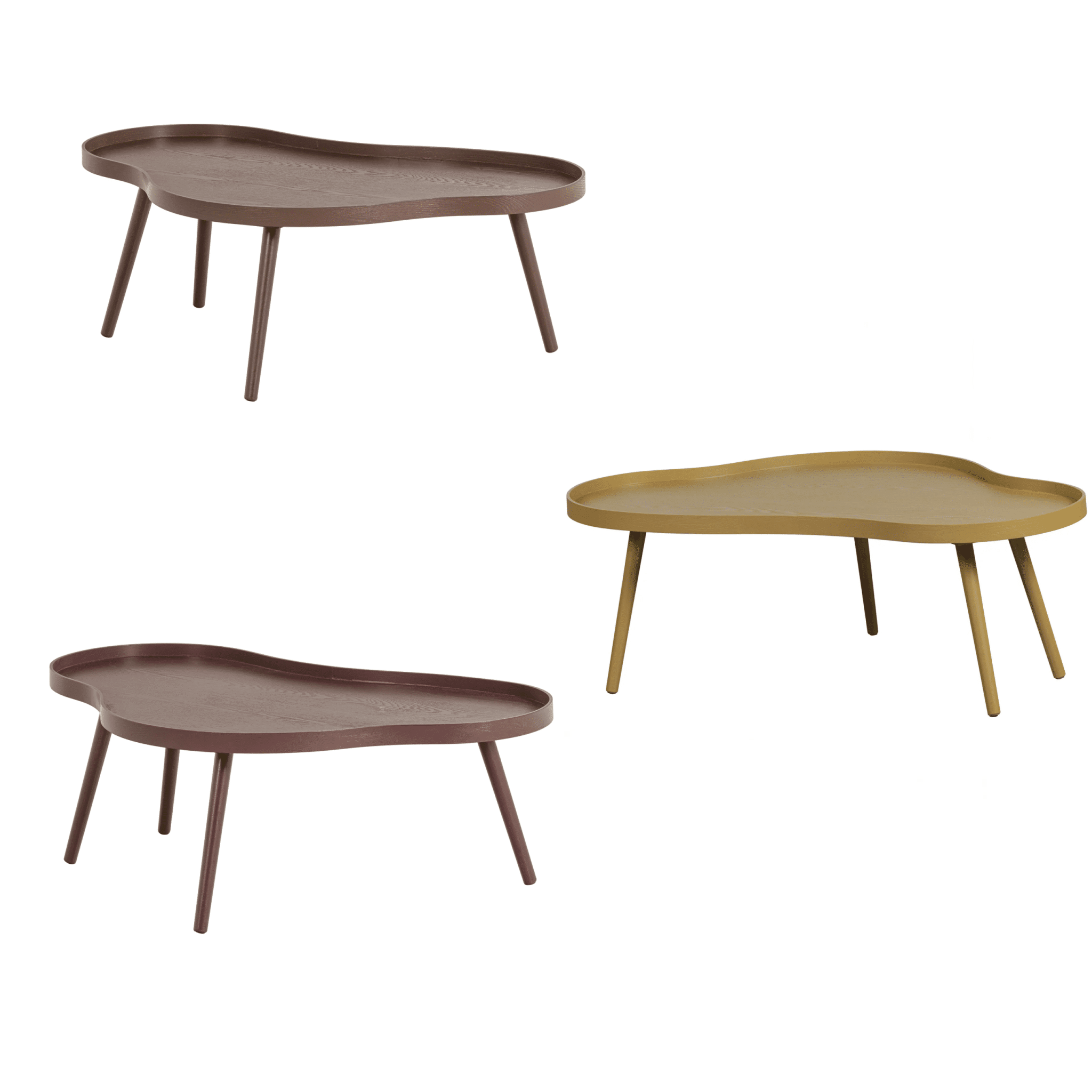 WOOOD Salontafel organisch Mae in bruin, bordeauxrood en alpaca - Afm H 35 x B 100 x D 58 cm