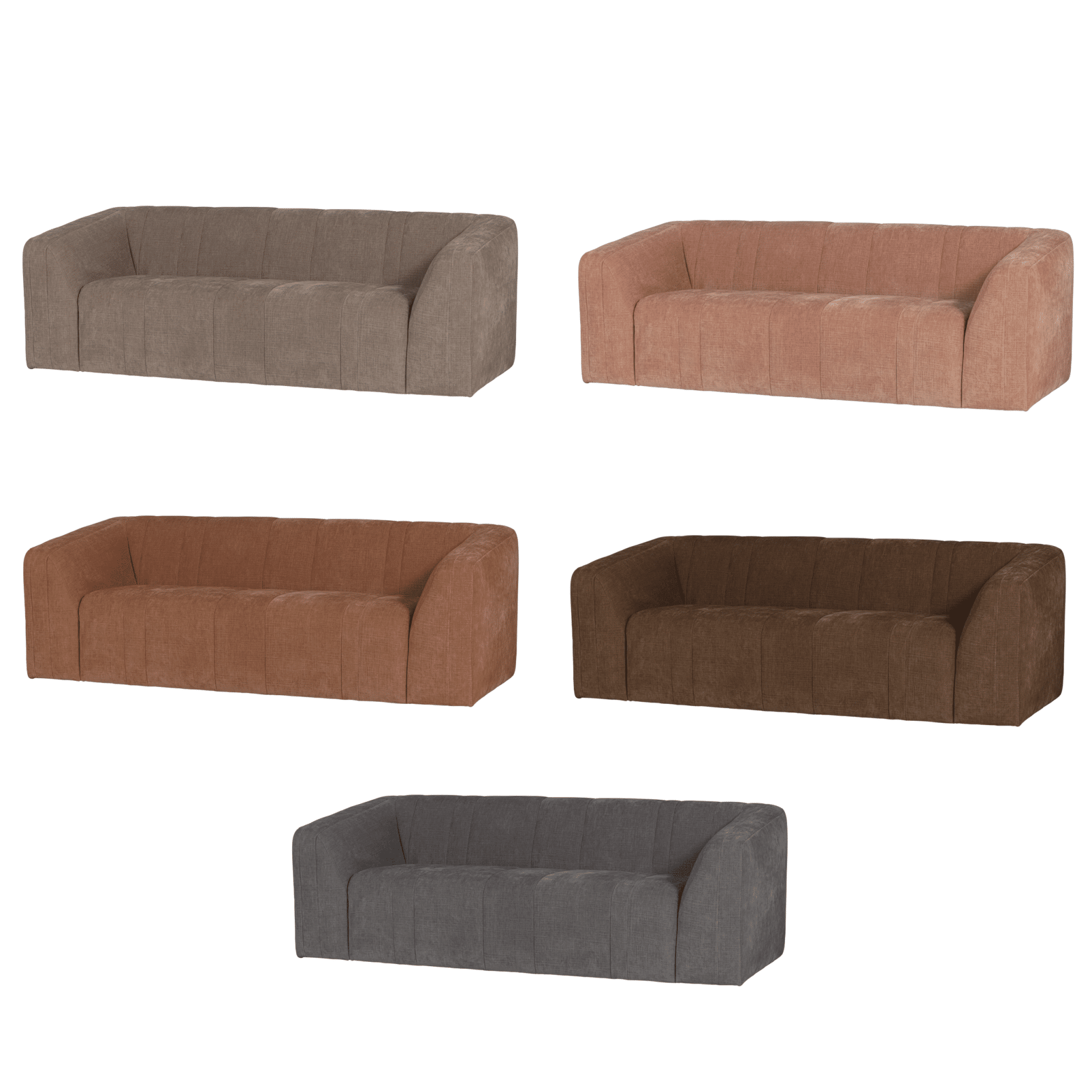 WOOOD Omaire 2 -zits bank Chenille in taupe, lichtroze, roestbruin, chocoladebruin en grijs - Afm H 77 x B 210 x D 93 cm