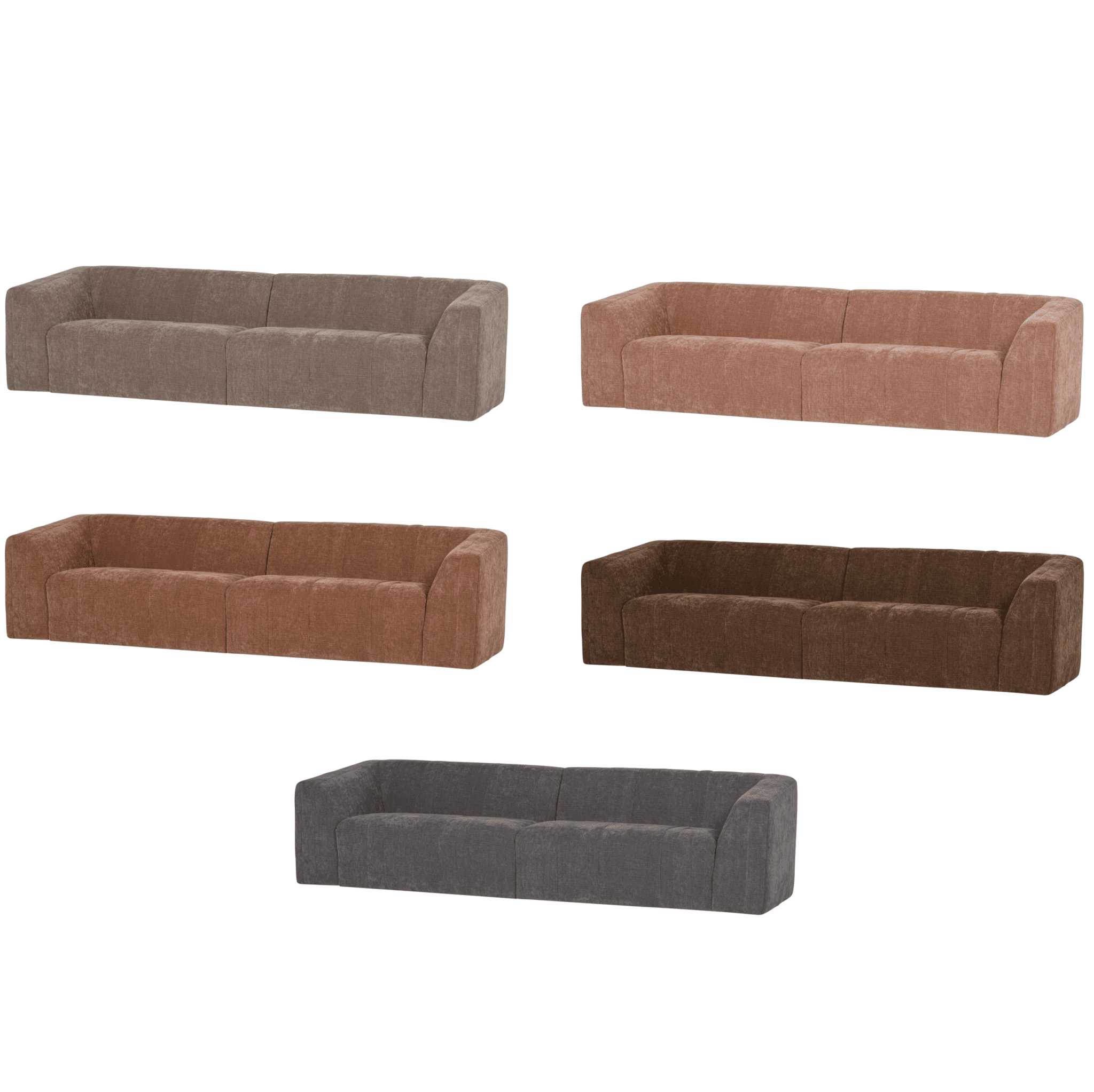 WOOOD Omaire 4-zits bank Chenille in taupe, lichtroze, roestbruin, chocoladebruin en grijs - Afm H 77 x B 280 x D 93 cm