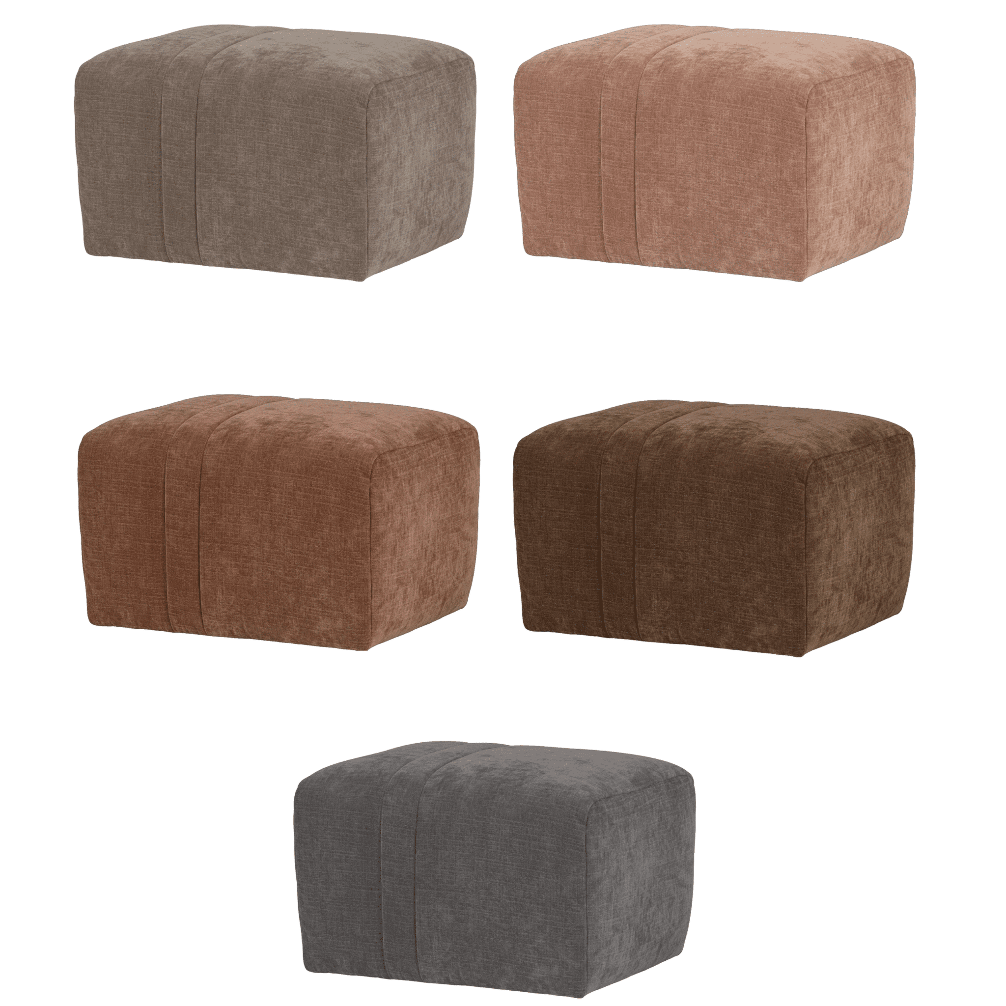 WOOOD Omaire hocker/poef chenille in taupe, lichtroze, roestbruin, chocoladebruin en grijs - Afm H 43 x B 63 x D 50 cm