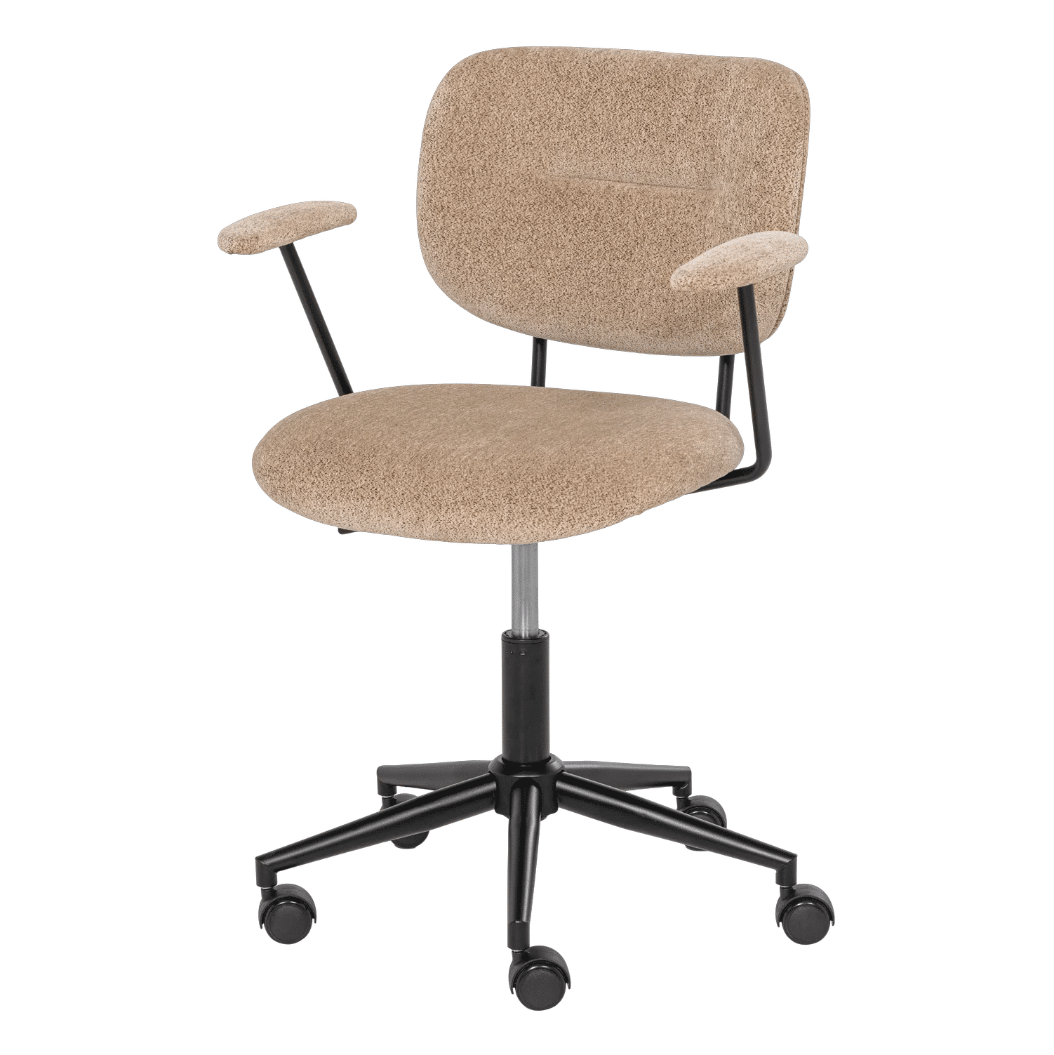 WOOOD vergaderstoel Brint op wielen met armleuning chenille zand - Afm H 87 x B 62 x D 63 cm