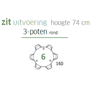 Voortman Tabs vergadertafel- Bladvorm rond - 3 poten