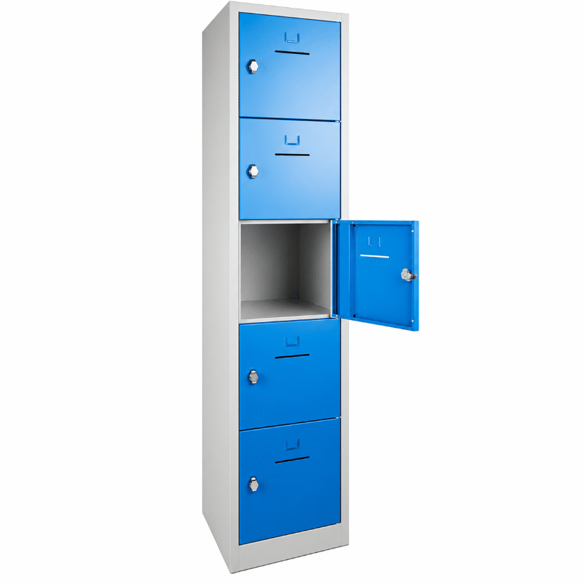 shc2 lockerkast 1 kolom en 5 vaks grijs blauw open.png