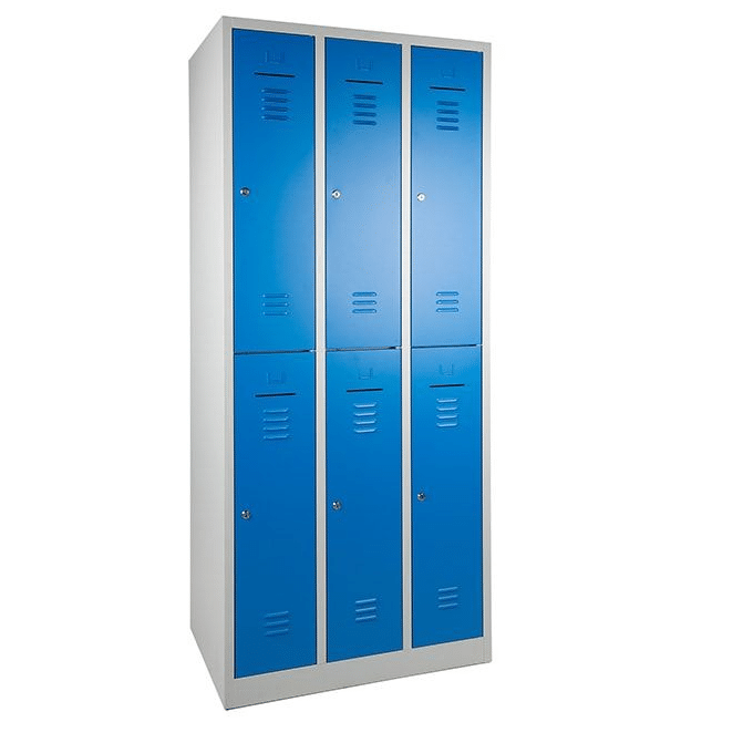 wrc6 lockerkast 3 koloms en 6 vakken kleding locker grijs blauw.png